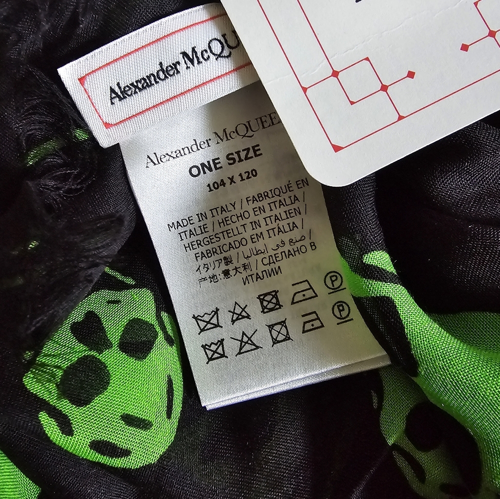 Alexander McQueen Skull Large Scarf Black Green - Picture 5 of 8